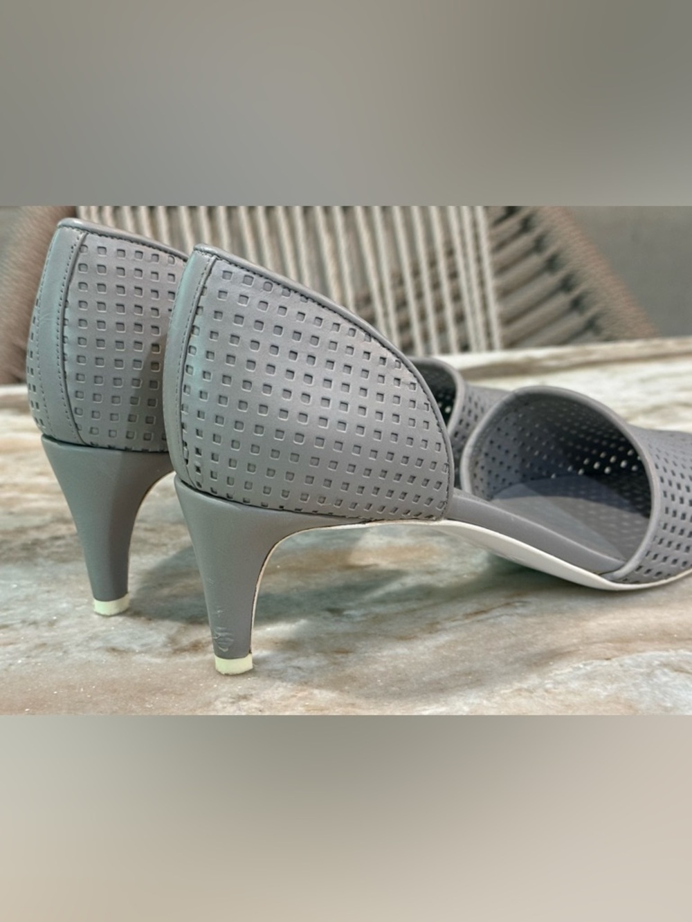 Women’s VINCE Aurelian perforated grey leather kitten heels- Size 7.5 - Picture 5 of 10